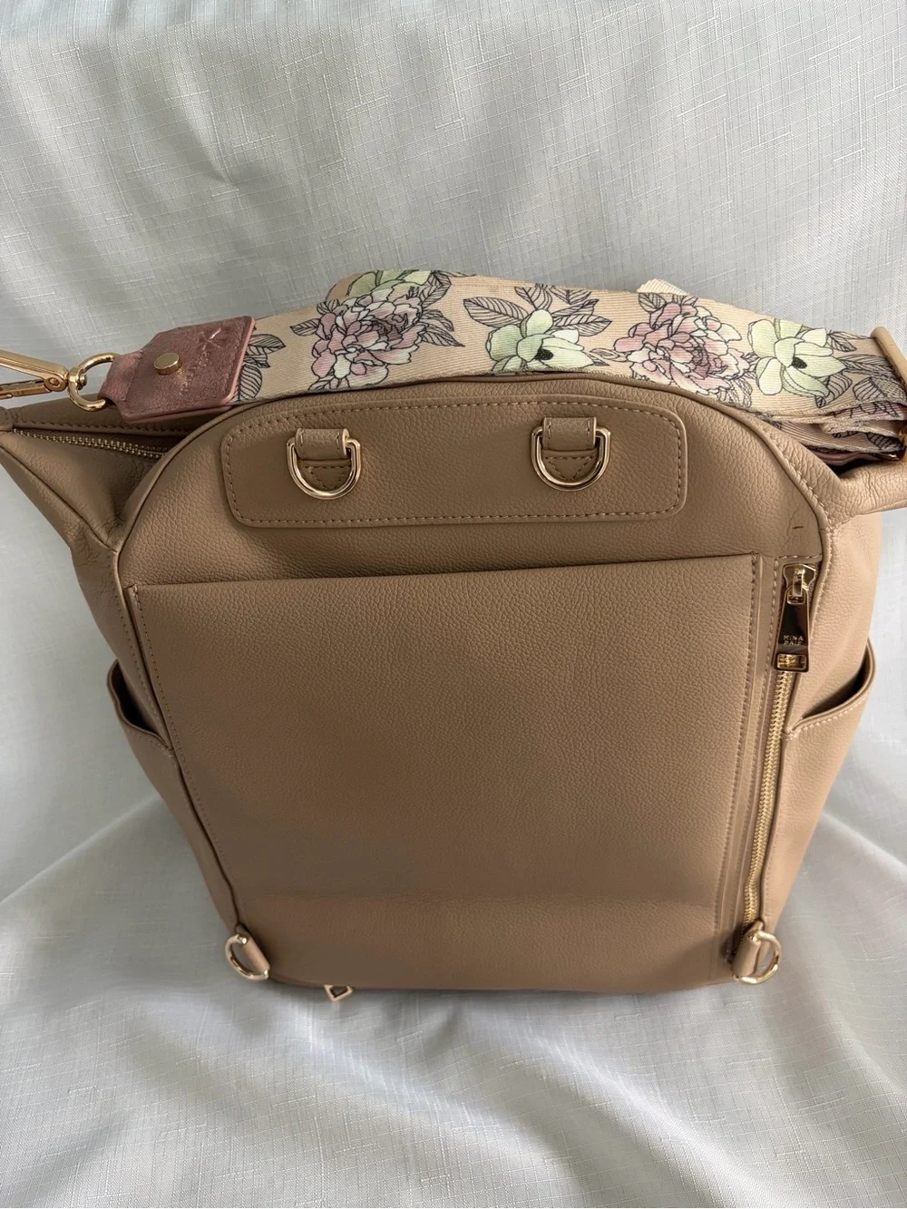 Mina Bae Tan Vegan  Tote with Floral Strap Read description